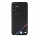 BMW M PU Läder Carbon Magsafe Tricolor Line Bakskal till Samsung Galaxy S24+ Svart