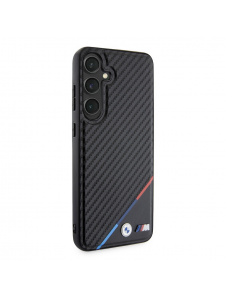 BMW M PU Läder Carbon Magsafe Tricolor Line Bakskal till Samsung Galaxy S24+ Svart
