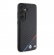 BMW M PU Läder Carbon Magsafe Tricolor Line Bakskal till Samsung Galaxy S24+ Svart