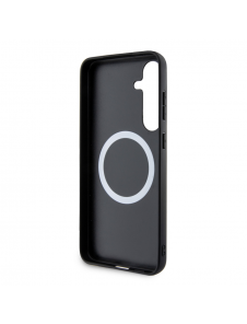 BMW M PU Läder Carbon Magsafe Tricolor Line Bakskal till Samsung Galaxy S24+ Svart