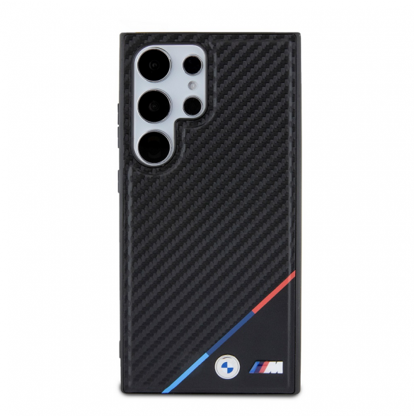 BMW M PU Läder Carbon Magsafe Tricolor Line Bakskal till Samsung Galaxy S24 Ultra Black