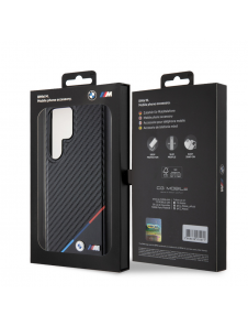 BMW M PU Läder Carbon Magsafe Tricolor Line Bakskal till Samsung Galaxy S24 Ultra Black