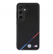 BMW M PU Läder Carbon Magsafe Tricolor Line Bakskal till Samsung Galaxy S24 Svart