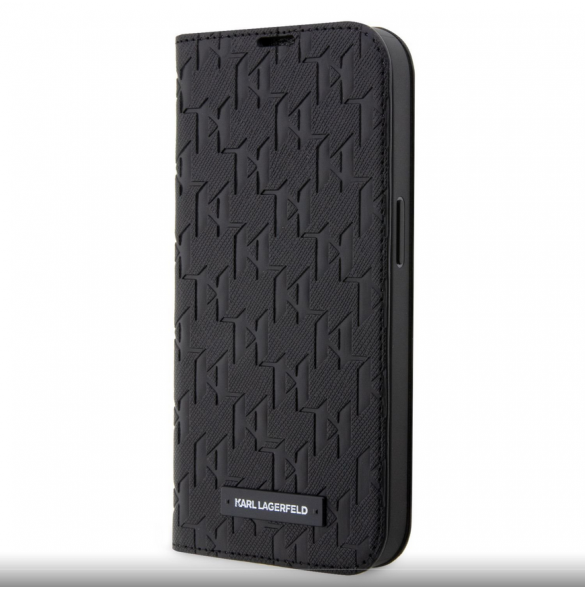 Karl Lagerfeld PU Saffiano Monogram Bokfodral för iPhone 14 Pro Svart