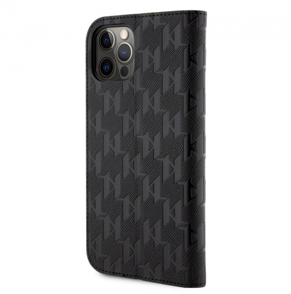 Karl Lagerfeld PU Saffiano Monogram Bokfodral för iPhone 12/12 Pro Svart