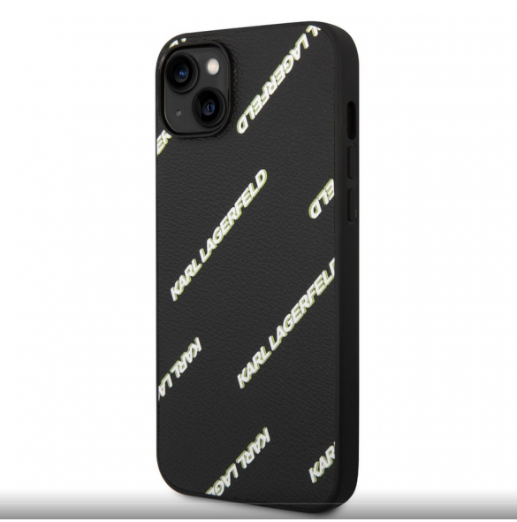 Karl Lagerfeld PU-kornigt läder Logomania-fodral till iPhone 14 Plus Svart
