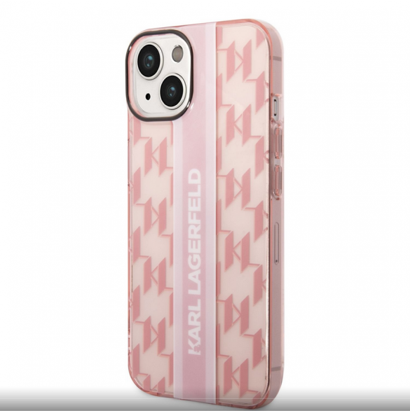 Karl Lagerfeld Monogram Vertical Stripe Fodral för iPhone 14 Plus Rosa