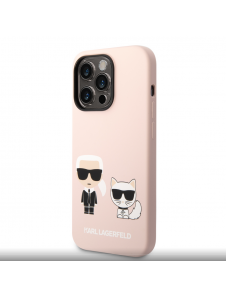 Karl Lagerfeld MagSafe-kompatibelt fodral flytande silikon Karl och Choupette för iPhone 14 Pro Max Rosa