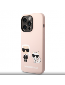 Karl Lagerfeld MagSafe-kompatibelt fodral flytande silikon Karl och Choupette för iPhone 14 Pro Max Rosa