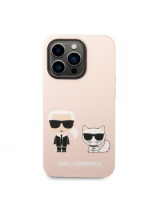 Karl Lagerfeld MagSafe-kompatibelt fodral flytande silikon Karl och Choupette för iPhone 14 Pro Max Rosa