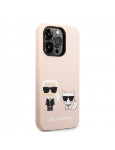 Karl Lagerfeld MagSafe-kompatibelt fodral flytande silikon Karl och Choupette för iPhone 14 Pro Max Rosa