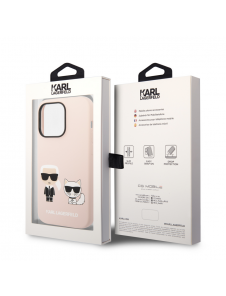 Karl Lagerfeld MagSafe-kompatibelt fodral flytande silikon Karl och Choupette för iPhone 14 Pro Max Rosa