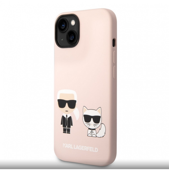 Karl Lagerfeld MagSafe-kompatibelt fodral flytande silikon Karl och Choupette för iPhone 14 Plus Rosa