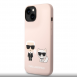 Karl Lagerfeld MagSafe-kompatibelt fodral flytande silikon Karl och Choupette för iPhone 14 Plus Rosa