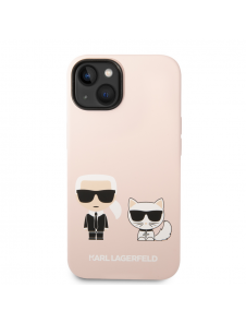 Karl Lagerfeld MagSafe-kompatibelt fodral flytande silikon Karl och Choupette för iPhone 14 Plus Rosa