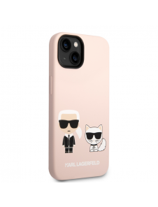 Karl Lagerfeld MagSafe-kompatibelt fodral flytande silikon Karl och Choupette för iPhone 14 Plus Rosa