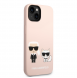 Karl Lagerfeld MagSafe-kompatibelt fodral flytande silikon Karl och Choupette för iPhone 14 Plus Rosa