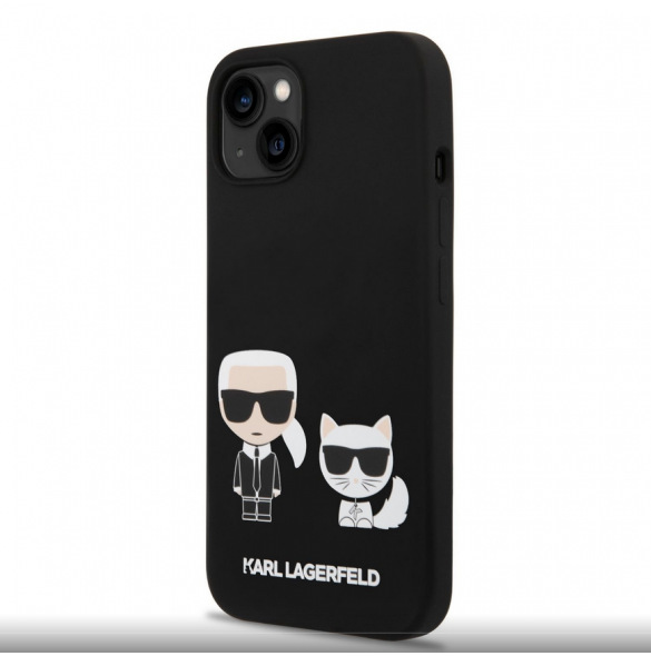 Karl Lagerfeld MagSafe-kompatibelt fodral flytande silikon Karl och Choupette för iPhone 14 Plus svart