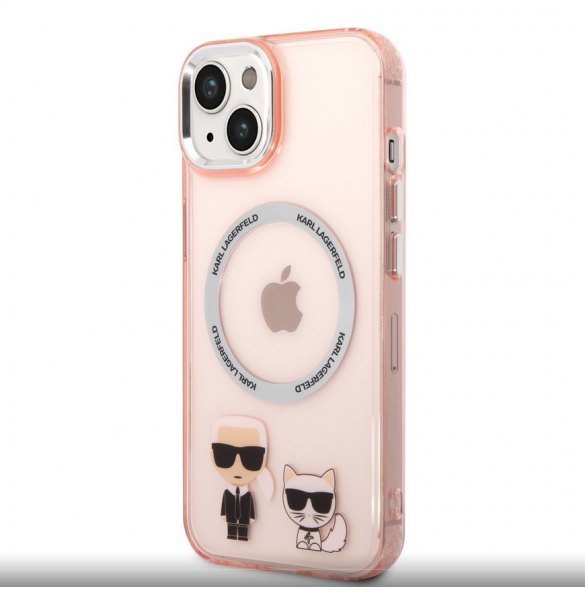 Karl Lagerfeld MagSafe-kompatibelt fodral Karl och Choupette för iPhone 14 Plus Rosa