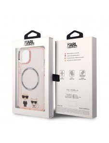 Karl Lagerfeld MagSafe-kompatibelt fodral Karl och Choupette för iPhone 14 Plus Rosa