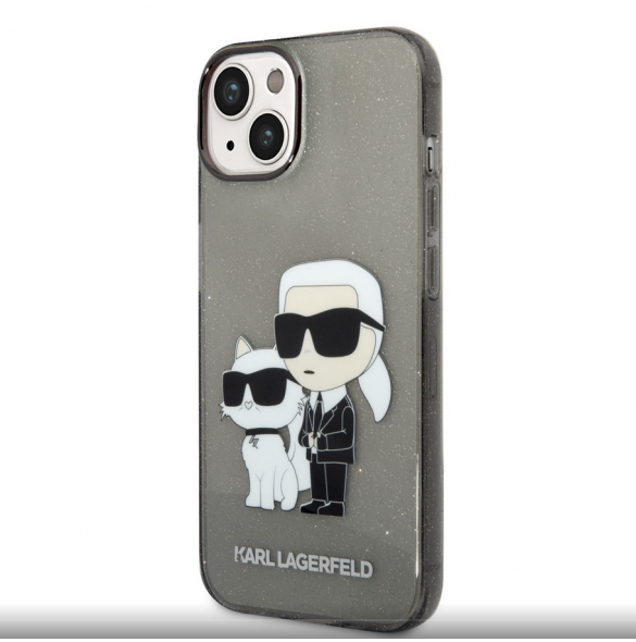 Karl Lagerfeld IML Glitter Karl och Choupette NFT-fodral till iPhone 14 Plus Svart