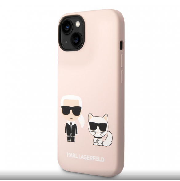 Karl Lagerfeld och Choupette flytande silikonfodral till iPhone 14 Plus Rosa