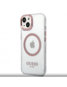 Guess Transparent MagSafe-kompatibelt fodral för iPhone 14 Plus Pink