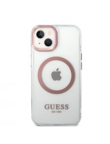 Guess Transparent MagSafe-kompatibelt fodral för iPhone 14 Plus Pink