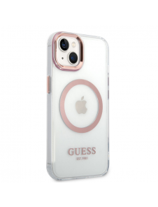 Guess Transparent MagSafe-kompatibelt fodral för iPhone 14 Plus Pink