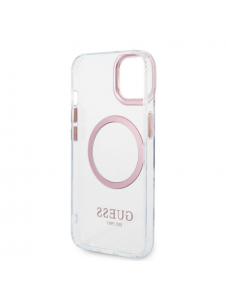 Guess Transparent MagSafe-kompatibelt fodral för iPhone 14 Plus Pink