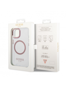 Guess Transparent MagSafe-kompatibelt fodral för iPhone 14 Plus Pink