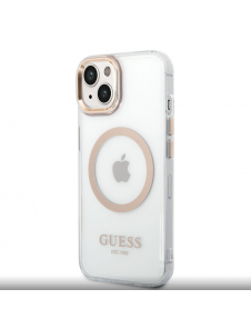 Guess Transparent MagSafe-kompatibelt fodral för iPhone 14 Plus Gold