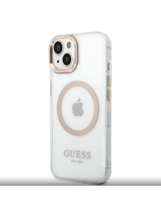 Guess Transparent MagSafe-kompatibelt fodral för iPhone 14 Plus Gold