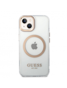 Guess Transparent MagSafe-kompatibelt fodral för iPhone 14 Plus Gold