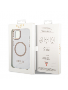 Guess Transparent MagSafe-kompatibelt fodral för iPhone 14 Plus Gold