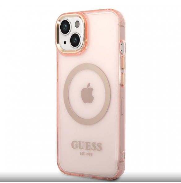 Guess Translucent MagSafe-kompatibelt fodral till iPhone 14 Plus Pink