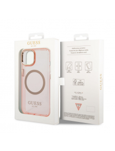 Guess Translucent MagSafe-kompatibelt fodral till iPhone 14 Plus Pink