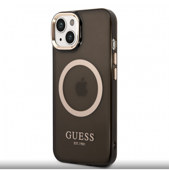 Guess Translucent MagSafe-kompatibelt fodral för iPhone 14 Plus Svart