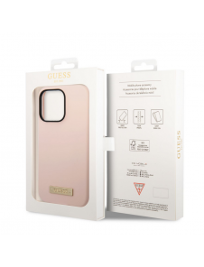 Guess Silicone Metal Logo MagSafe-kompatibelt fodral för iPhone 14 Pro Pink