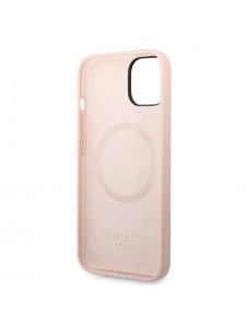 Guess Silicone Metal Logo MagSafe-kompatibelt fodral för iPhone 14 Plus Rosa