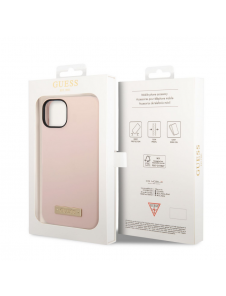 Guess Silicone Metal Logo MagSafe-kompatibelt fodral för iPhone 14 Plus Rosa