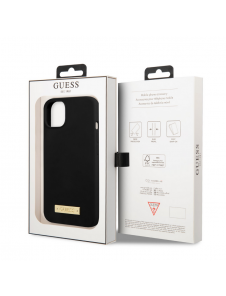 Guess Silicone Metal Logo MagSafe-kompatibelt fodral för iPhone 13 Svart