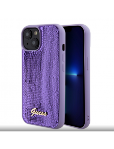Guess Sequin Script Logofodral för iPhone 15 Plus Lila