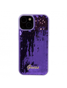 Guess Sequin Script Logofodral för iPhone 15 Plus Lila