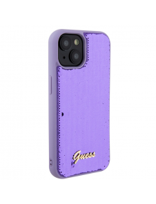 Guess Sequin Script Logofodral för iPhone 15 Plus Lila