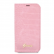 Guess PU Croco med Metal Camera Outline Bokfodral för iPhone 14 Plus Rosa