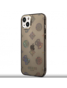 Guess PC/TPU Peony Glitter-fodral för iPhone 14 Plus Svart