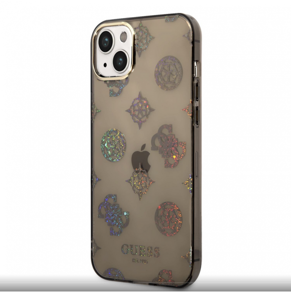 Guess PC/TPU Peony Glitter-fodral för iPhone 14 Plus Svart