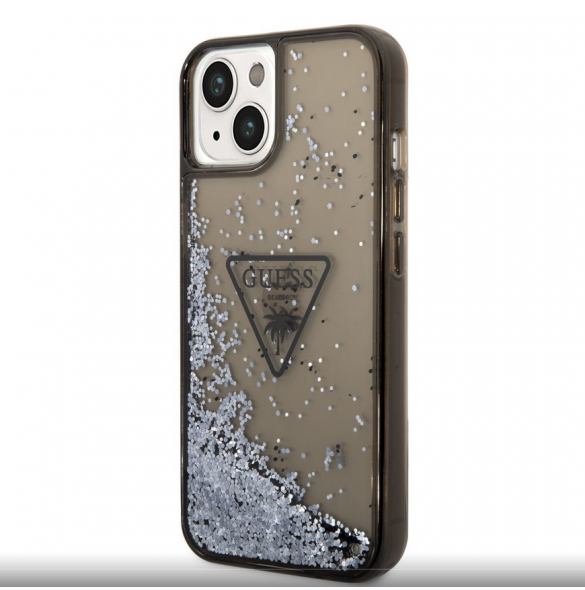 Guess PC/TPU Liquid Glitter Triangle Logo-fodral för iPhone 14 Plus Svart