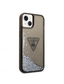 Guess PC/TPU Liquid Glitter Triangle Logo-fodral för iPhone 14 Plus Svart